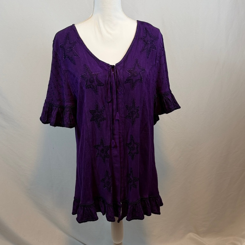 Bohemian Purple Star Women's Blouse Size Plus 1X/2X